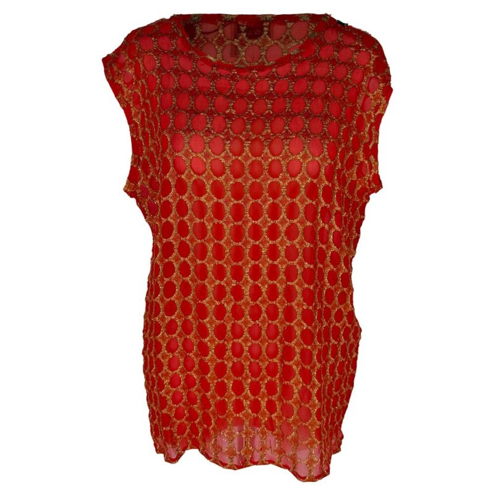 Lanvin Metallic Polka Dot Blouse in Red Chiffon